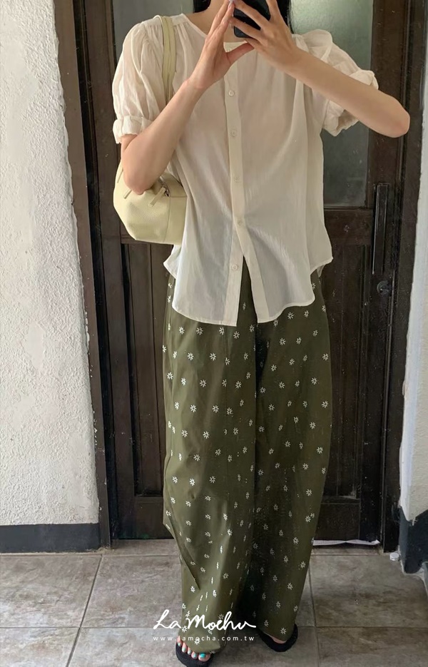 滿版印花車線長褲